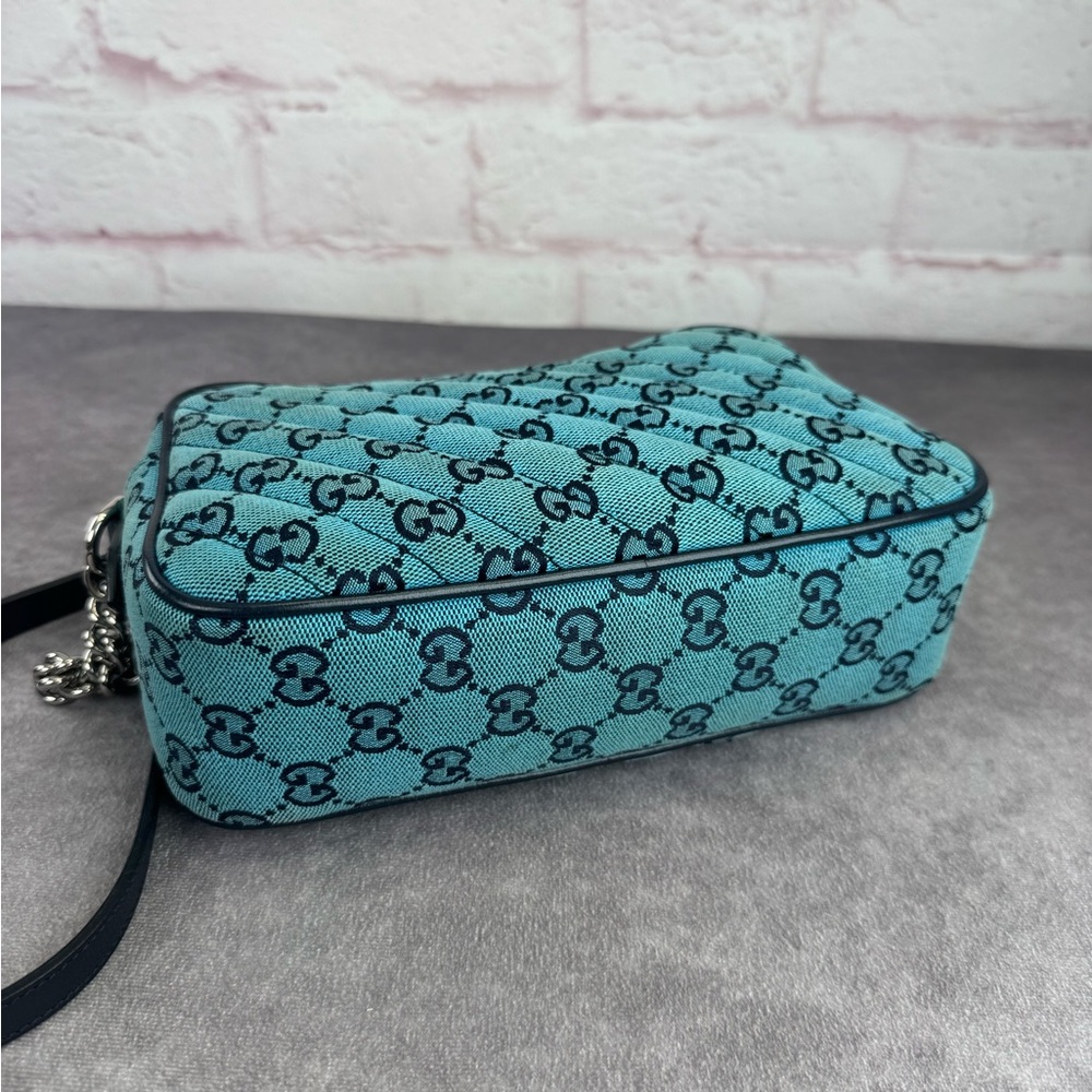 Gucci Monogram Blue Matelasse Diagonal Small GG Marmont Chain Shoulder Bag - Picture 5 of 16